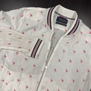Cactus Man Ricky Singh Flamingo‎ Print White Bomber Jacket - Men's Large